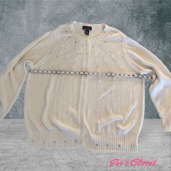 Reference Point Ladies Cream Knitted Sweater Cardigan With Beads Size 2X - Picture 11 of 16